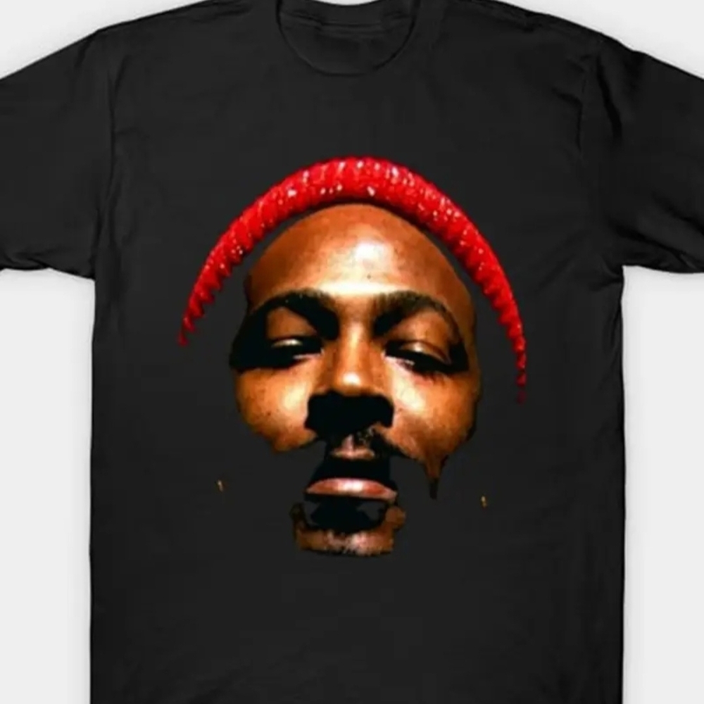 Black T-Shirt with Red Beanie Graphic